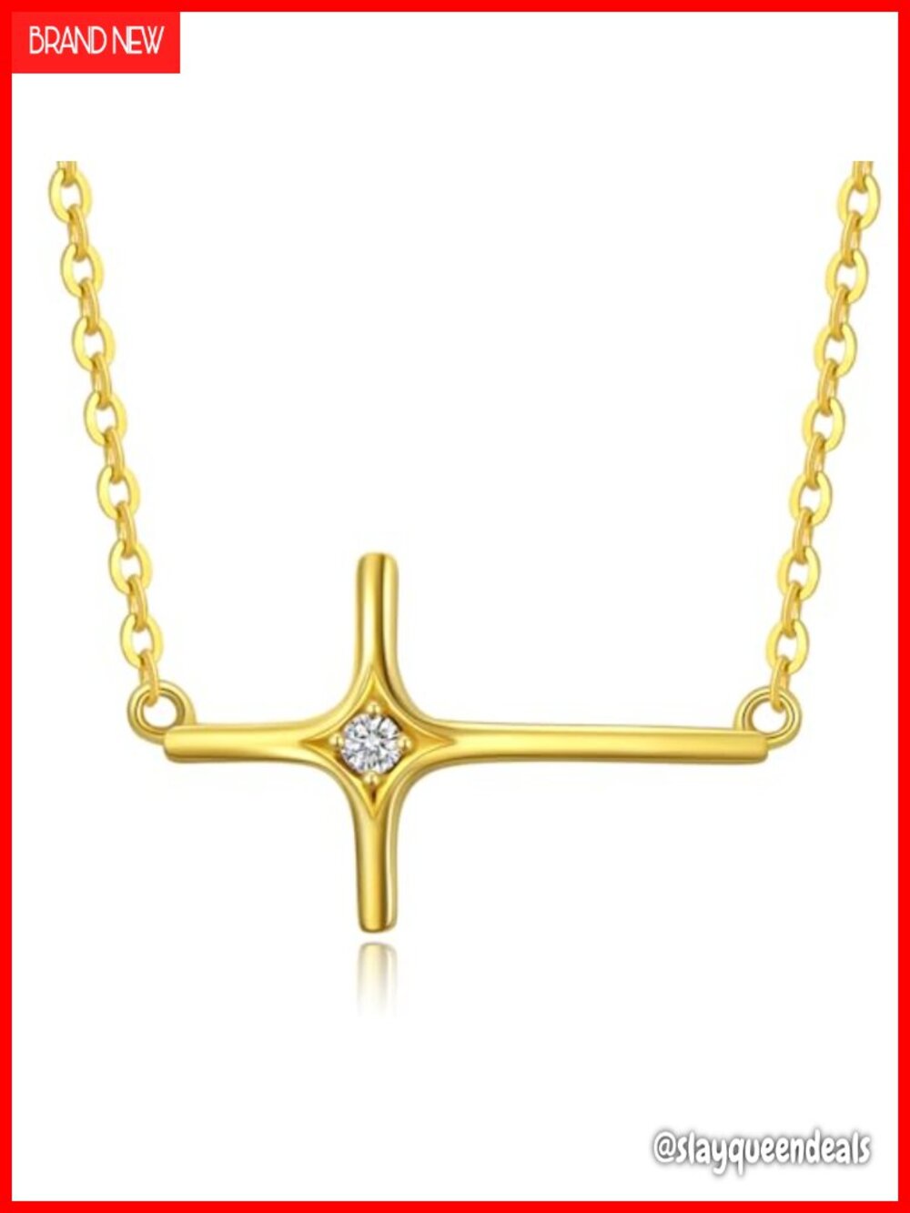 14k Real Gold Sideways Cross Pendant Necklace for Women